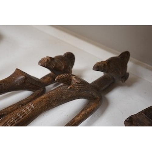 1313 - Three African tribal figural carvings including one Dogon maternity figure, largest 82cm. Condition ... 