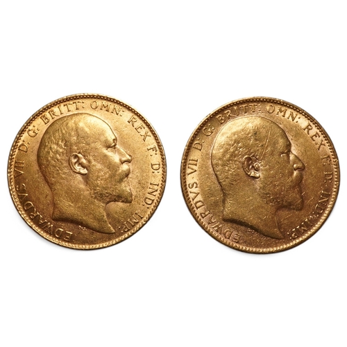 1442 - British gold coins, Edward VII, two gold sovereigns, 1903, VF or better and 1909, about EF