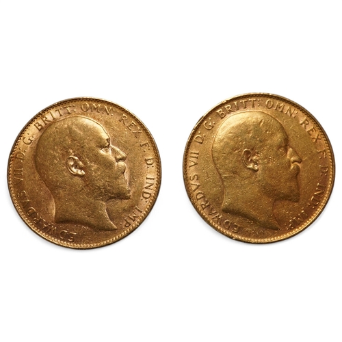 1446 - Australia gold coins, Edward VII, two gold sovereigns, 1909P, good VF and 1910P, VF