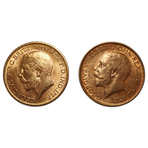 1451 - Australia gold coins, George V, two gold sovereigns, both 1912M, both about EF