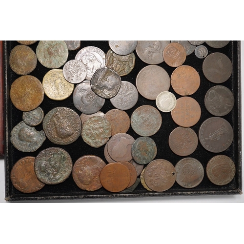 1459 - Roman AE coinage and various AE bank tokens and world coins, together with various 19th century comm... 