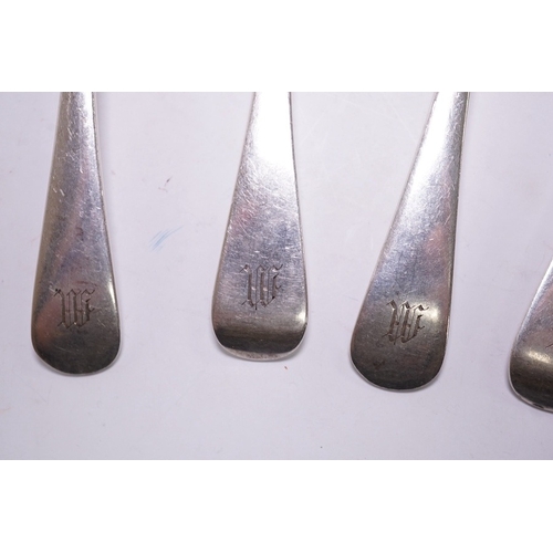 1830 - Five Victorian silver Old English pattern dessert spoons, by George Adams, London, 1880 and three ot... 