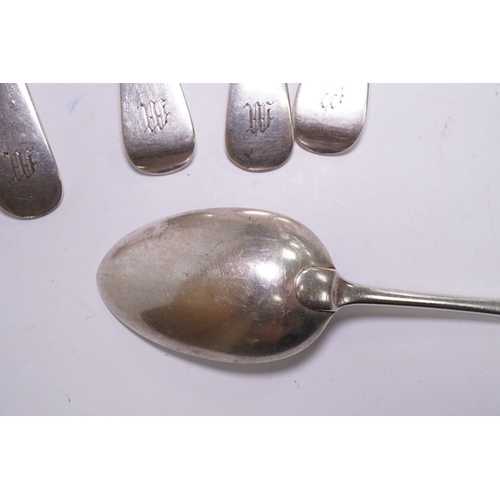 1830 - Five Victorian silver Old English pattern dessert spoons, by George Adams, London, 1880 and three ot... 