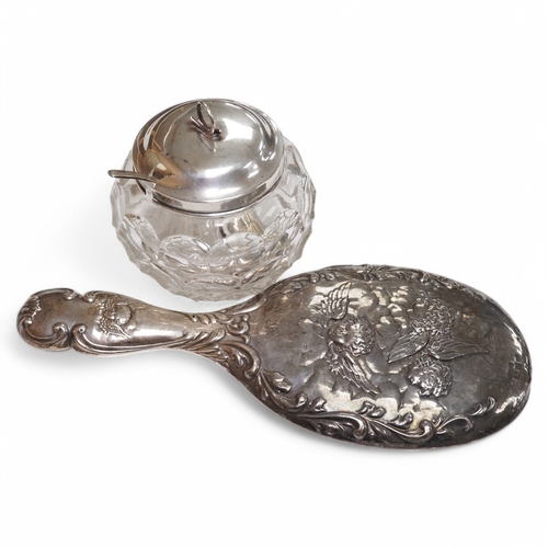 1840 - An Edwardian silver mounted hand mirror with Reynold's Angels decoration, William Neale Ltd, Chester... 