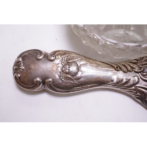 1840 - An Edwardian silver mounted hand mirror with Reynold's Angels decoration, William Neale Ltd, Chester... 