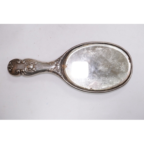 1840 - An Edwardian silver mounted hand mirror with Reynold's Angels decoration, William Neale Ltd, Chester... 