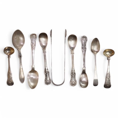 1842 - Five assorted 19th century Scottish silver condiment spoons, various dates and makers, a pair of Geo... 