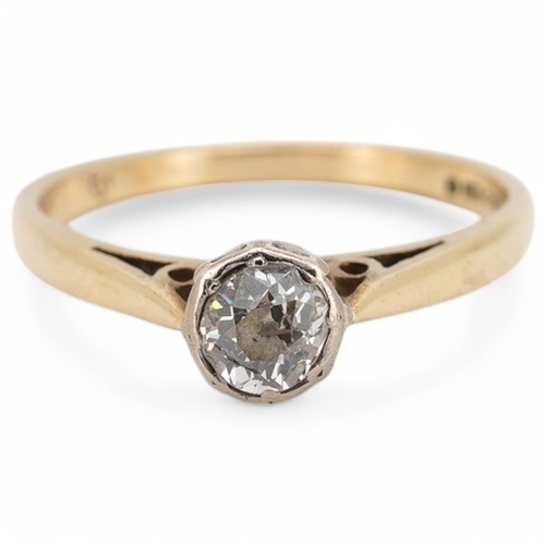 1903 - A solitaire diamond ring, collet-set with an antique circular-cut diamond weighing approximately 0.2... 