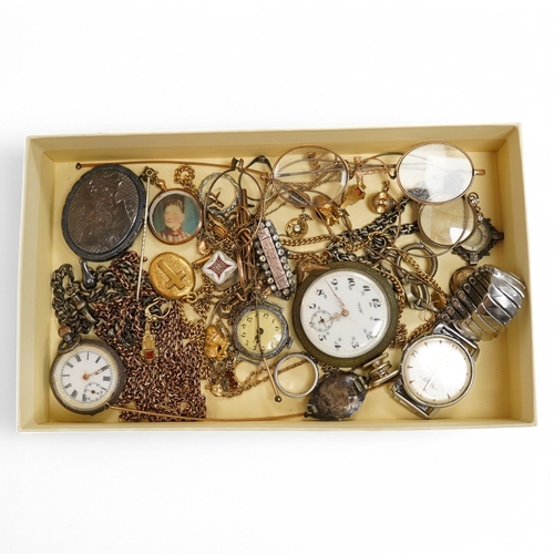 1924 - A collection of mixed costume and other jewellery, including a 9ct bar brooch, a 9ct cross pendant, ... 