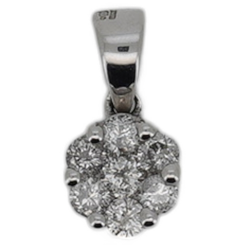 1934 - A modern 9kt white metal and seven stone diamond set circular cluster pendant, total diamond weight ... 