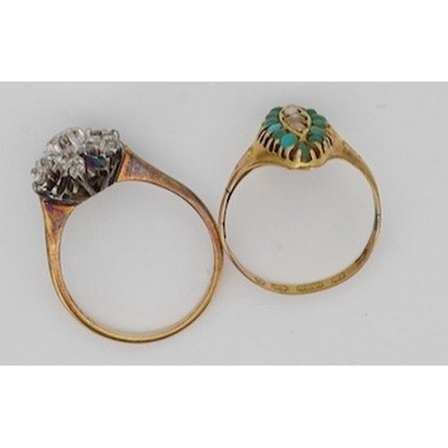 1935 - A Victorian 15ct gold, turquoise and seed pearl set marquise shaped ring, size N, together with an 1... 