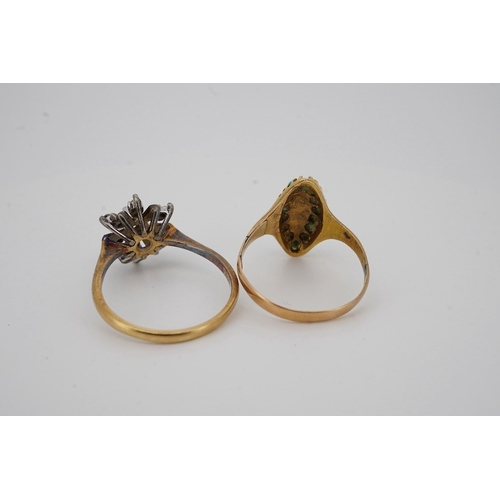 1935 - A Victorian 15ct gold, turquoise and seed pearl set marquise shaped ring, size N, together with an 1... 