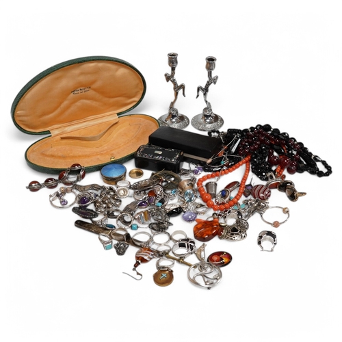 1938 - A quantity of assorted silver and costume jewellery including a Georg Jensen style brooch, a graduat... 