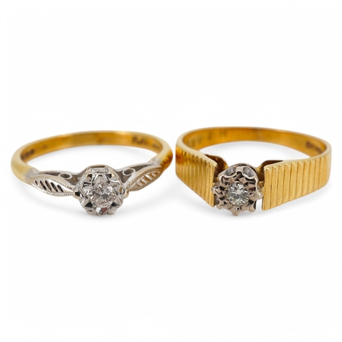 1942 - Two modern 18ct gold and illusion set single stone diamond set rings, sizes M and O, gross weight 6.... 