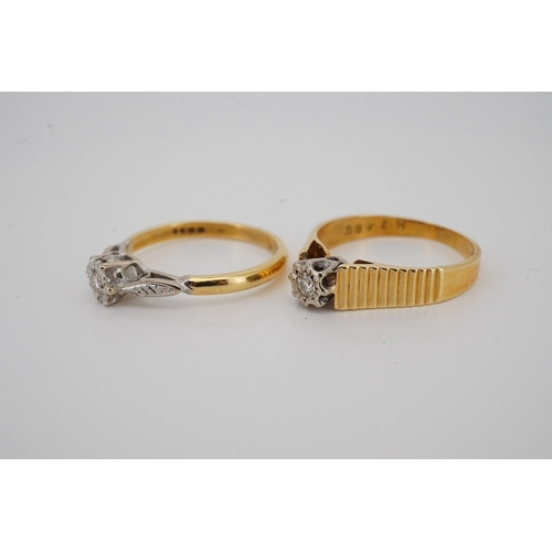 1942 - Two modern 18ct gold and illusion set single stone diamond set rings, sizes M and O, gross weight 6.... 