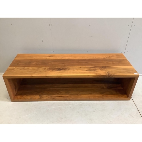 10 - A Contemporary black walnut coffee table / media stand, width 170cm, depth 60cm, height 46cm