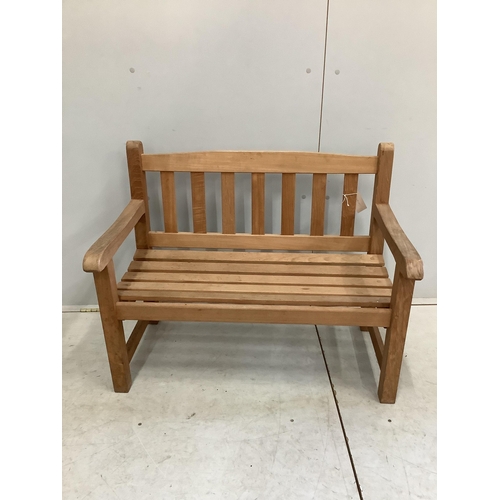 100 - A child's teak garden bench, width 86cm, depth 47cm, height 68cm. Condition - good