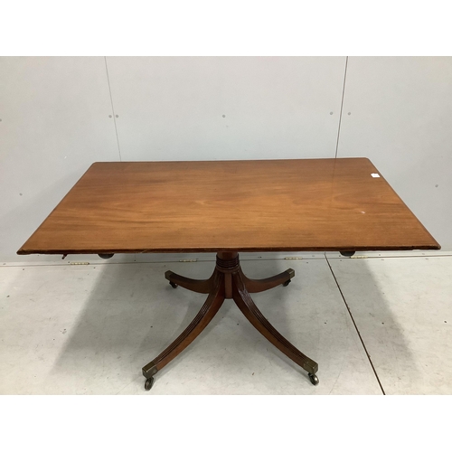 107 - A Regency mahogany D end extending dining table, 232cm extended, one spare leaf, depth 140cm, height... 