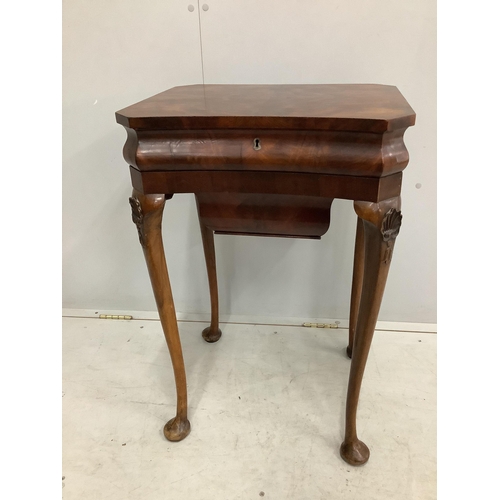 123 - A Queen Anne Revival mahogany and beech concave front work table, width 50cm, depth 40cm, height 74c... 