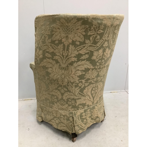 139 - An early 19th century upholstered tub framed wing armchair, width 73cm, depth 55cm, height 113cm. Co... 