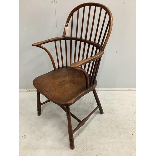 152 - A 19th century Thames Valley elm and beech comb back Windsor elbow chair, width 49cm, depth 41cm, he... 