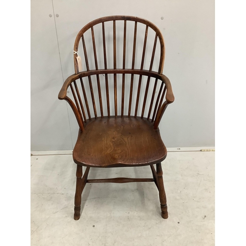 152 - A 19th century Thames Valley elm and beech comb back Windsor elbow chair, width 49cm, depth 41cm, he... 