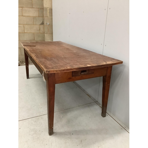 161 - A French farmhouse kitchen table with two drawers, width 197cm, depth 85cm, height 78cm. Condition -... 