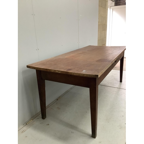 161 - A French farmhouse kitchen table with two drawers, width 197cm, depth 85cm, height 78cm. Condition -... 