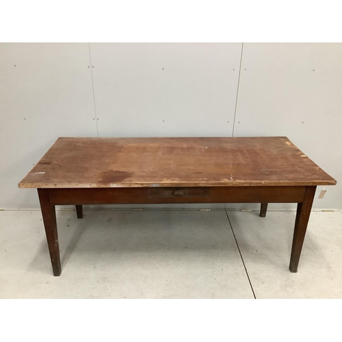 161 - A French farmhouse kitchen table with two drawers, width 197cm, depth 85cm, height 78cm. Condition -... 