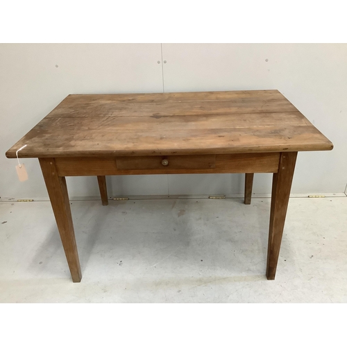 166 - A 19th century French rectangular cherry kitchen table, width 121cm, depth 77cm, height 75cm. Condit... 