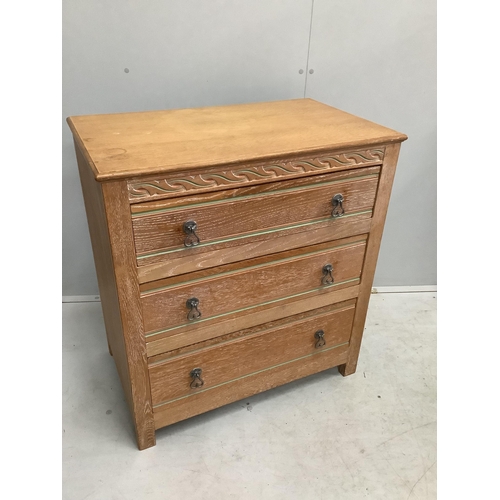 175 - A painted limed oak eight piece bedroom suite, comprising a pair of three drawer chests, pair of bed... 