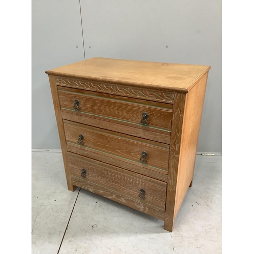 175 - A painted limed oak eight piece bedroom suite, comprising a pair of three drawer chests, pair of bed... 