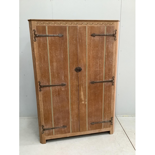 175 - A painted limed oak eight piece bedroom suite, comprising a pair of three drawer chests, pair of bed... 