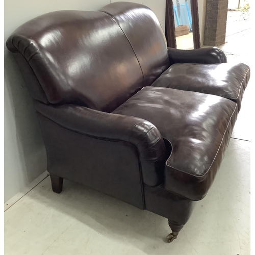 176 - A modern Howard style brown leather two seater settee, width 158cm, depth 88cm, height 88cm. Conditi... 