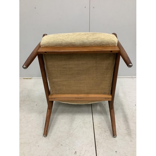 18 - Two mid century armchairs, larger width 66cm, depth 62cm, height 99cm. Condition - fair to good... 