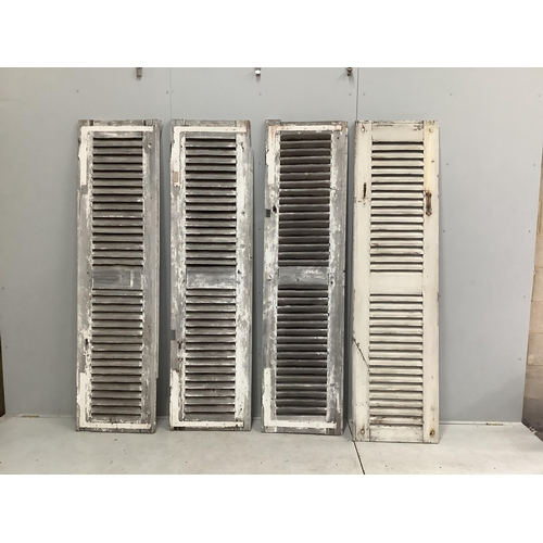 182 - Four French painted window shutters, each width 54cm, height 205cm, - Condition - fair