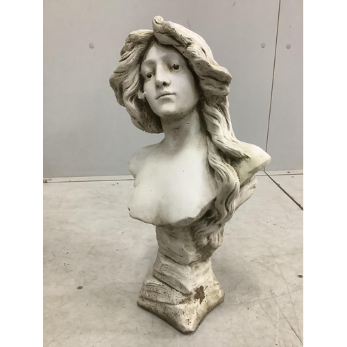 183 - Three Art Nouveau style cast plaster busts, largest height 50cm. Condition - fair