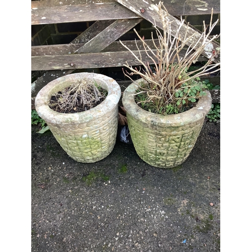 190 - Three reconstituted stone garden planters, largest height 54cm and a reconstituted stone sundial, wi... 