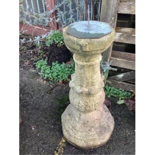 190 - Three reconstituted stone garden planters, largest height 54cm and a reconstituted stone sundial, wi... 