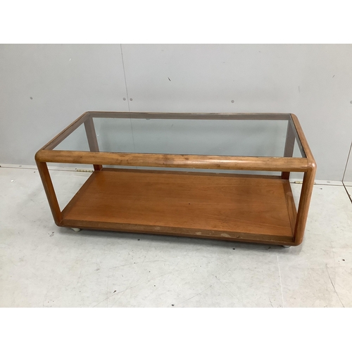 22 - A mid century rectangular G plan glass top coffee table, width 110cm, depth 54cm, height 45cm. Condi... 