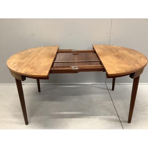 38 - Hans Olsen for Frem Rojle, a mid century Danish teak 'Roundette' dining table, 156cm extended, depth... 