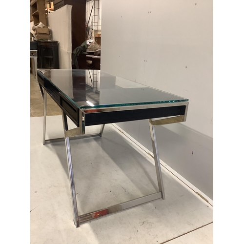 54 - A Contemporary ash and chrome glass topped desk, width 140cm, depth 65cm, height 75cm. Condition - f... 