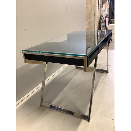 54 - A Contemporary ash and chrome glass topped desk, width 140cm, depth 65cm, height 75cm. Condition - f... 