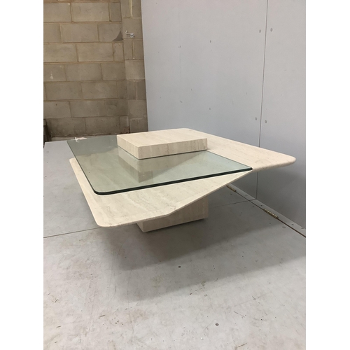 60 - A Contemporary Italian design reconstituted marble and glass rectangular coffee table, width 110cm, ... 