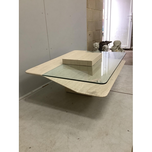 60 - A Contemporary Italian design reconstituted marble and glass rectangular coffee table, width 110cm, ... 