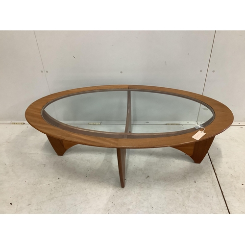 8 - A G Plan Astro coffee table, width 122cm, depth 66cm, height 41cm. Condition - fair, one timber join... 