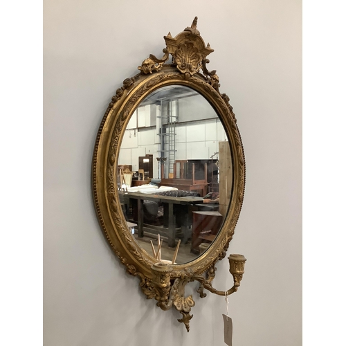 85 - A Victorian giltwood and composition girandole wall mirror, width 43cm, height 73cm. Condition - poo... 