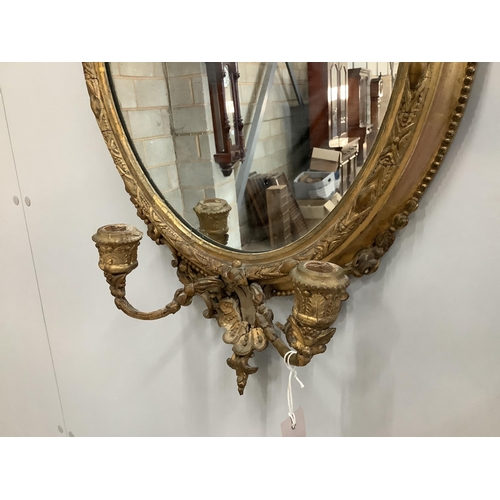 85 - A Victorian giltwood and composition girandole wall mirror, width 43cm, height 73cm. Condition - poo... 