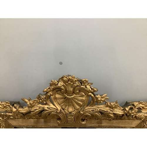 92 - A 19th century French giltwood and composition wall mirror, width 84cm, height 131cm. Condition - po... 