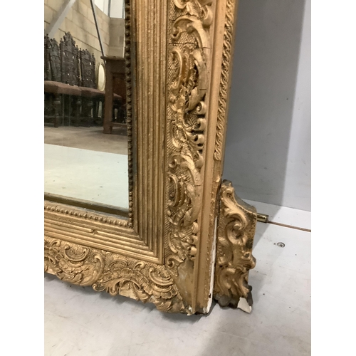 92 - A 19th century French giltwood and composition wall mirror, width 84cm, height 131cm. Condition - po... 